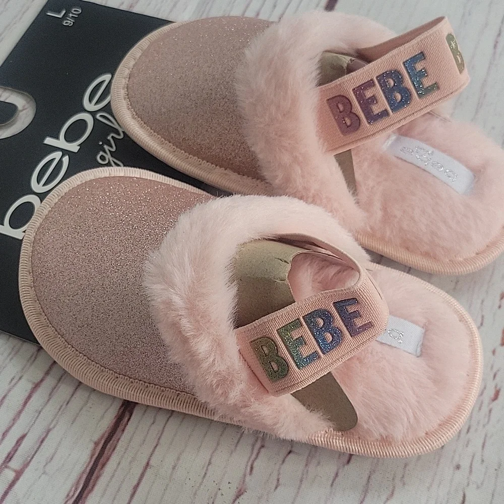 Bebe Girls' Pink Glitter Slippers Size 9 NWT